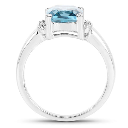 3.55 Carat Genuine London Blue Topaz & White Topaz .925 Sterling Silver Ring