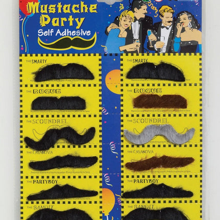 Mustache Party Self Adhesive Mustaches 12 pack