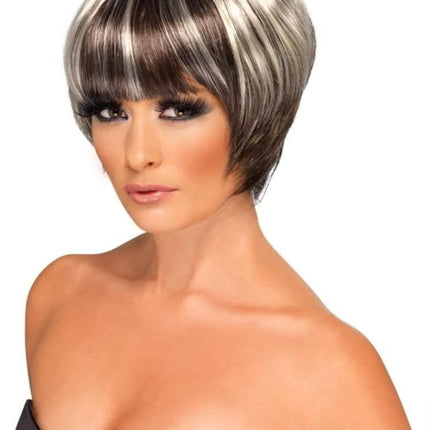 Brown Quirky Bob Wig with Light Streaks Karen