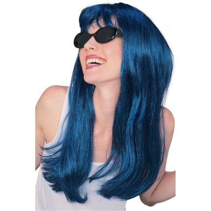Teal and Black Long Glamour Wig With Bangs