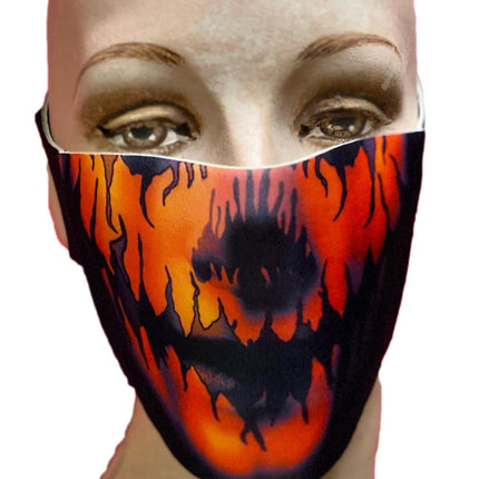 Reusable Halloween Face Cover Evil Pumpkin Design Orange Face Mask