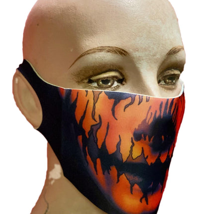Reusable Halloween Face Cover Evil Pumpkin Design Orange Face Mask