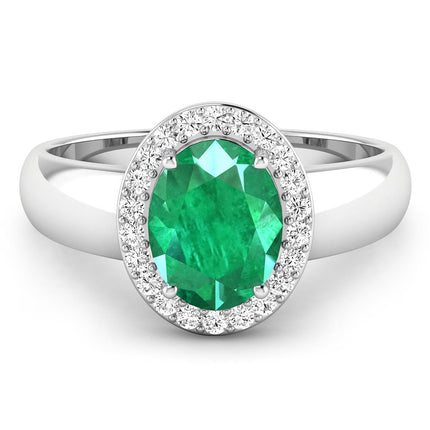 1.87 Carat Genuine Zambian Emerald and White Diamond 14K White Gold Ring