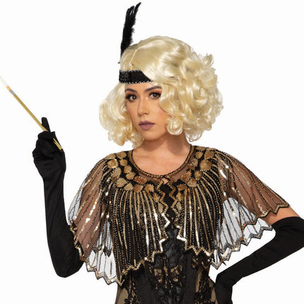Black Roaring 20's Sequin Shawl Flapper Costume Accessory