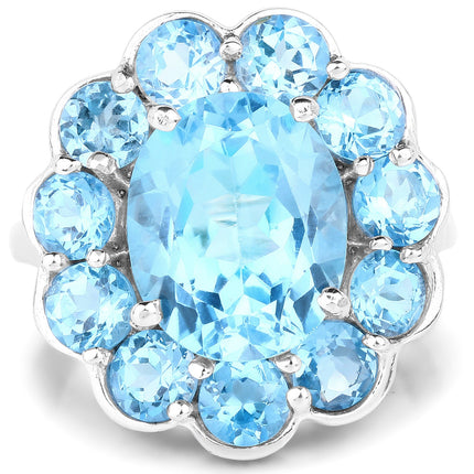 8.77 Carat Genuine Swiss Blue Topaz .925 Sterling Silver Ring