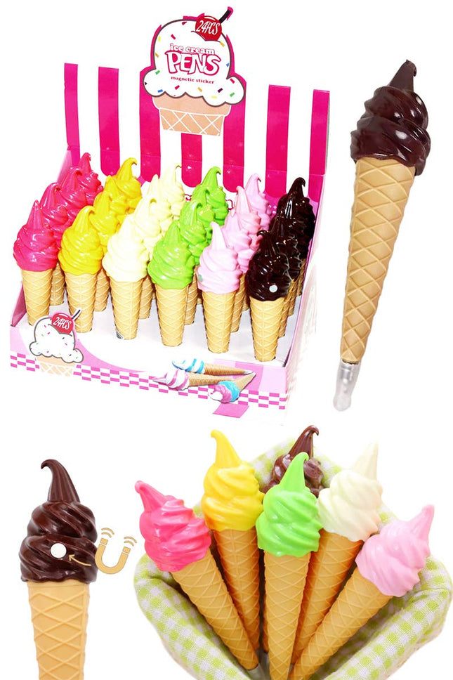 Swirl Ice Cream Cone Pen with Magnet - 24 pcs Pack