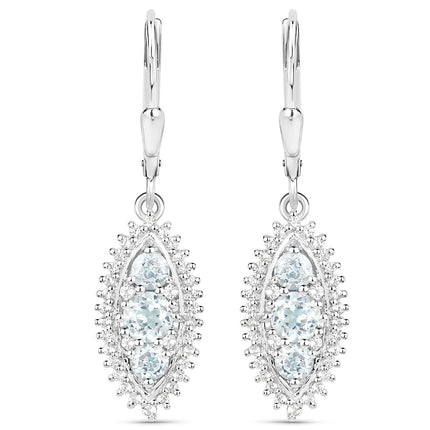 4.50 Carat Genuine Blue Topaz and White Topaz .925 Sterling Silver 3 Piece Jewelry Set (Ring, Earrings, and Pendant w/ Chain)