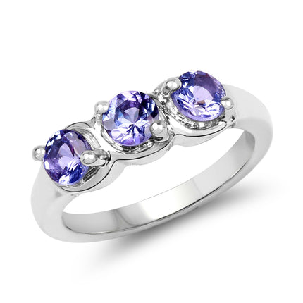 1.05 Carat Genuine Tanzanite .925 Sterling Silver Ring