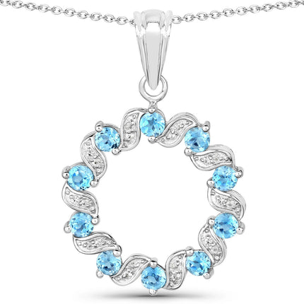 1.30 Carat Genuine Swiss Blue Topaz and White Topaz .925 Sterling Silver Pendant