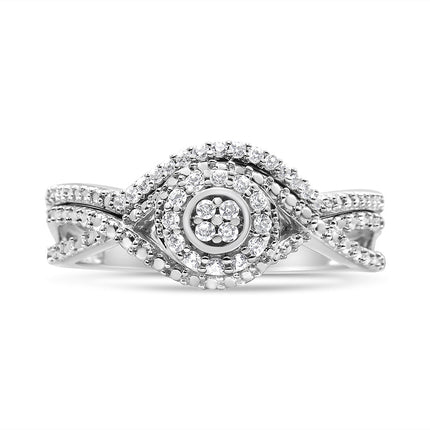 .925 Sterling Silver 1/6 Cttw Diamond Composite Halo and Split Shank Bridal Set Ring and Band  (I-J Color, I3 Clarity) - Size 7