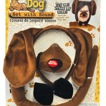 Brown Dog Headband and Nose Ears Bow Tie Set with Sound