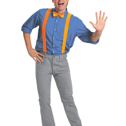 Blippi Adult Outfit Hat, Glasses, Bowtie, Suspenders Costume Kit