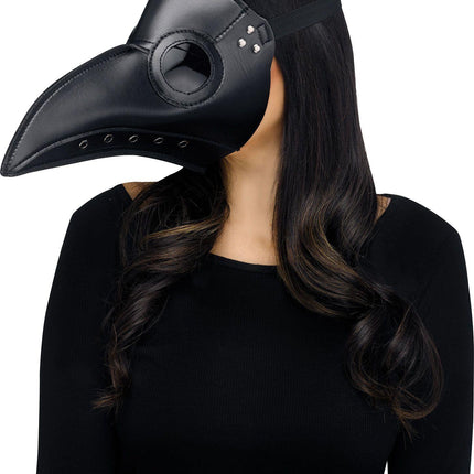 Black Faux Leather Plague Doctor Scary Halloween Mask