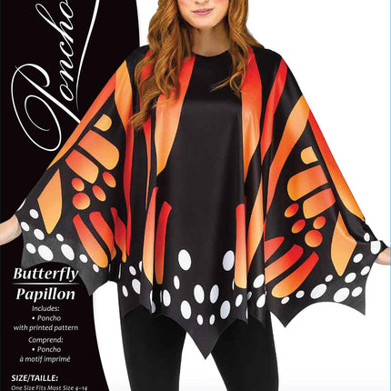 Monarch Butterfly Orange Poncho Women's Costume Accessory