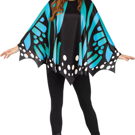 Teal Butterfly Poncho Women's Costume Accessory