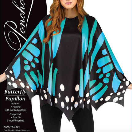 Teal Butterfly Poncho Women's Costume Accessory