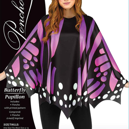 Purple Butterfly Poncho Women's Costume Accessory