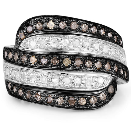 0.80 Carat Genuine Brown Diamond and White Diamond .925 Sterling Silver Ring