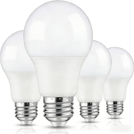 4-Pack A19 LED Light Bulbs, 60W Equivalent, Soft White or Cool Daylight, E26 Base, Non-Dimmable