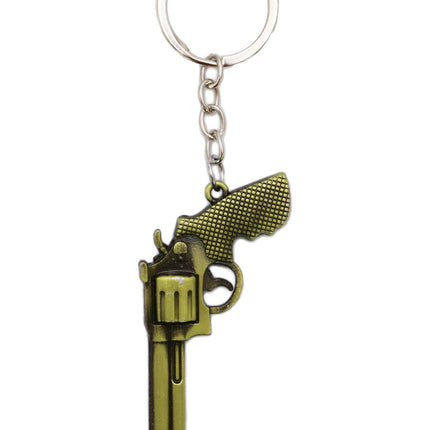 Revolver Gun Bronzed Brass Metal Key Chain - 12 pcs