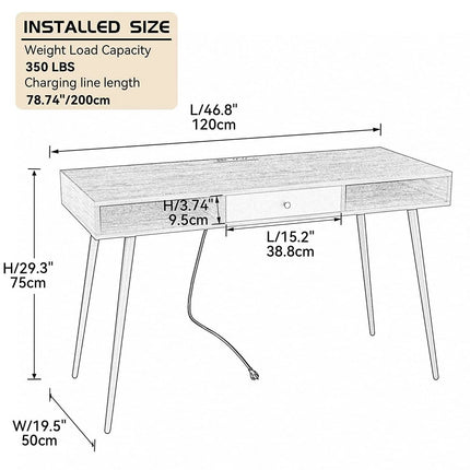 47" Mid Century Modern Desk