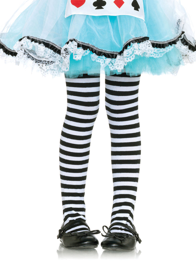 Children's Striped Tights - Blk/White - LARGE