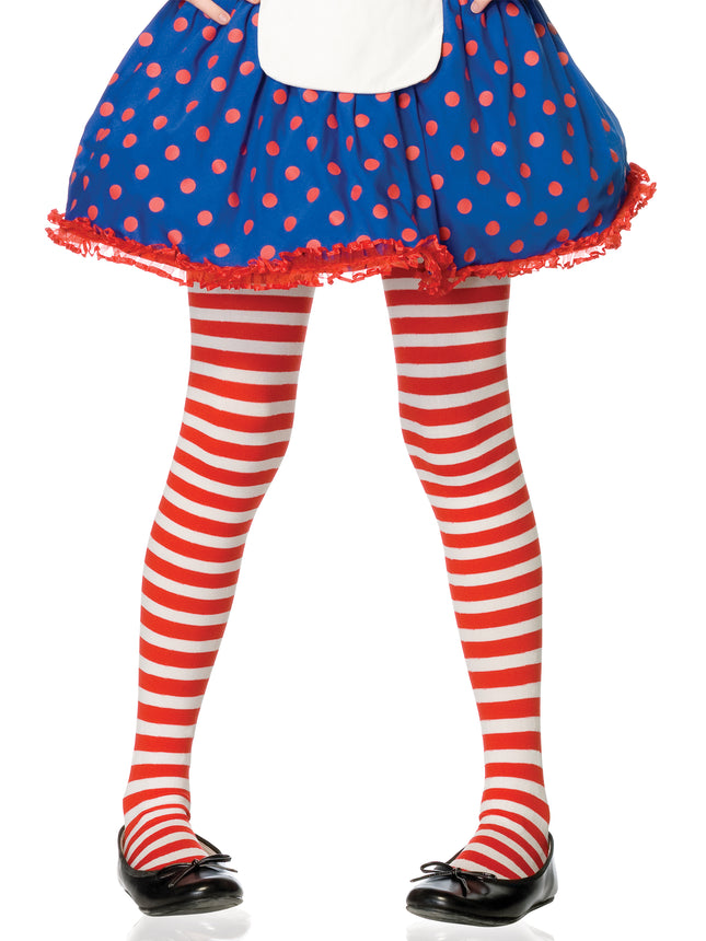 Children's Striped Tights - Red/White - X-LARGE