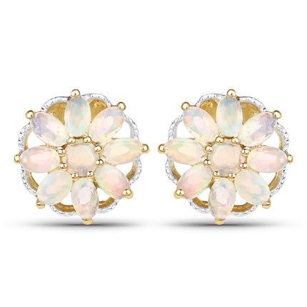 14K Yellow Gold Plated 2.70 Carat Genuine Ethiopian Opal .925 Sterling Silver Earrings