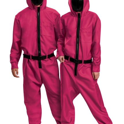 Squid Games Triangle Guard Jumpsuit and Mask Costume Adult Large/X-Large