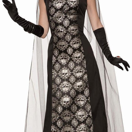 Dark Countess Adult Vampire Skull Dress Black and Silver