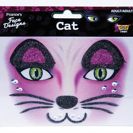 Glittered Rhinestone Cat Face Design Art Self Adhesive Stickers Decor Makeup