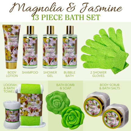 Home Spa Gift Baskets - Magnolia & Jasmine - 13pc Bath set
