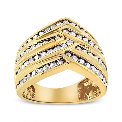 10K Yellow Gold Plated .925 Sterling Silver 1 1/2 Cttw Diamond Channel Band (Champagne Color, I2-I3 Clarity) Ring Size 7