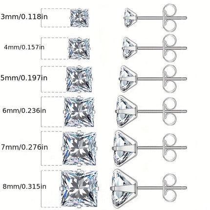 316 Stainless Steel Square Stud Earrings with Cubic Zirconia Accents