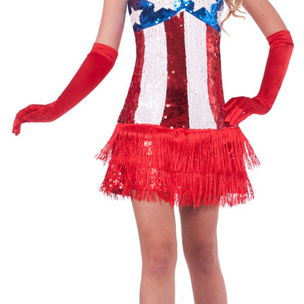 Sexy Patriotic Sparkle July 4th American Flag Sequin Flapper Costume Dress M/L