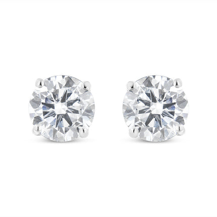 14K White Gold 1.00 Cttw Round Brilliant-Cut Diamond Classic 4-Prong Stud Earrings with Screw Backs (H-I Color, I1-I2 Clarity)