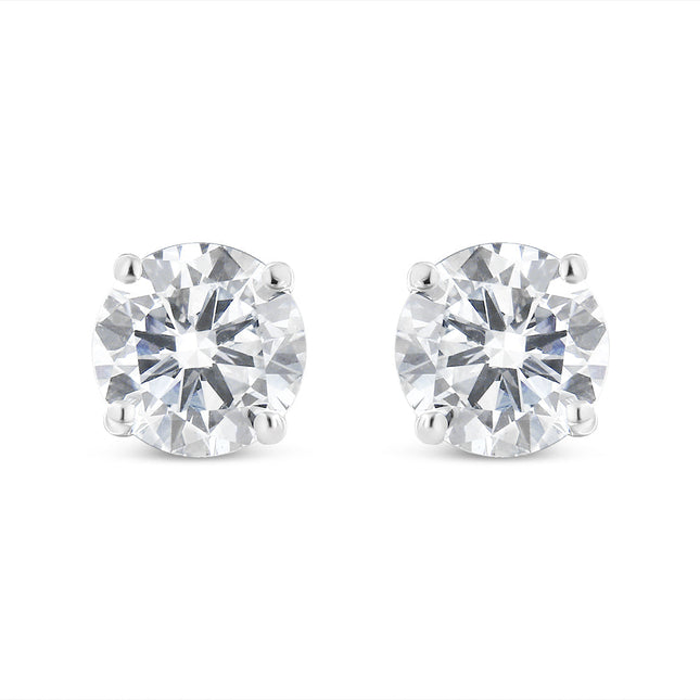 14K White Gold 1.00 Cttw Round Brilliant-Cut Diamond Classic 4-Prong Stud Earrings with Screw Backs (H-I Color, I1-I2 Clarity)