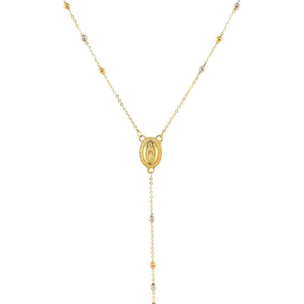 14k Tri Color Gold Lariat Rosary Necklace