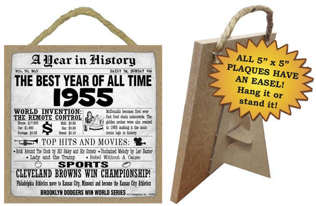 1955 A Year in History Plaques 5" x 5" wood plaque/sign