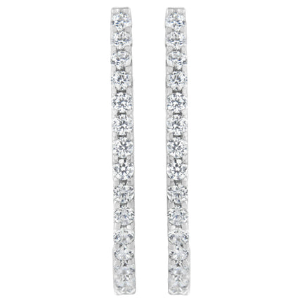 14K White Gold 2.0 Cttw Round Brilliant Cut Diamond Oblong Hinged Leverback Hoop Earrings (I-J Color, I1-I2 Clarity)