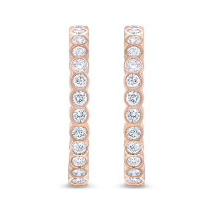 18K Rose Gold 1 Cttw Round Bezel-Set Diamond Hoop Earrings (F-G Color, VS1-VS2 Clarity)