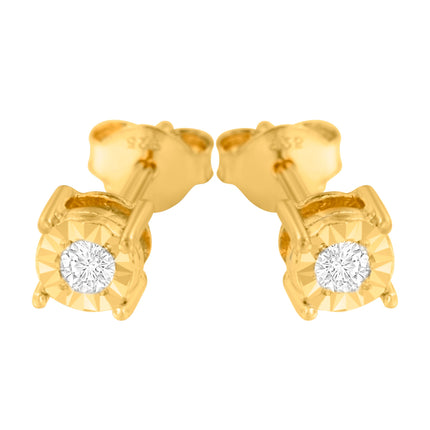 10K Yellow Gold Plated .925 Sterling Silver 1/10 Cttw Round Brilliant-Cut Diamond Miracle-Set Stud Earrings (J-K Color, I3 Clarity)