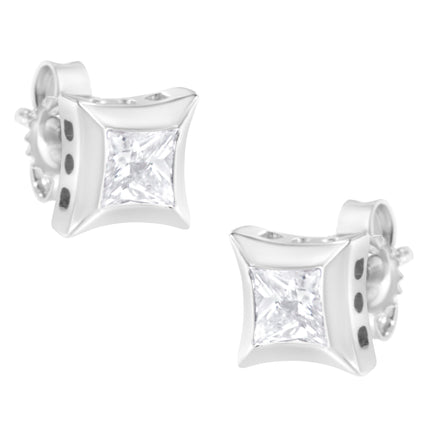 10K White Gold 1/2 Cttw Invisible Set Princess-Cut Diamond Stud Earrings (H-I Color, SI2-I1 Clarity)