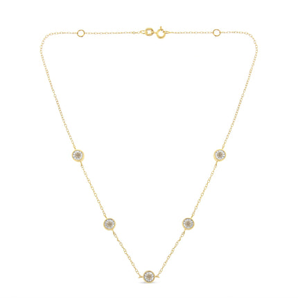 Yellow Color Plated Sterling Silver Diamond Station Necklace (1/2 cttw, K-L Color, I2-I3 Clarity)