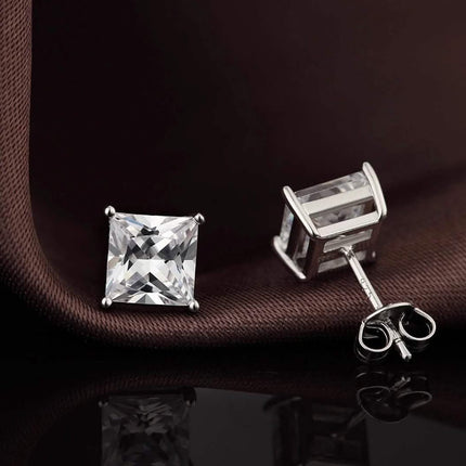 4MM Sterling Silver Princess Cut Crystal Studs