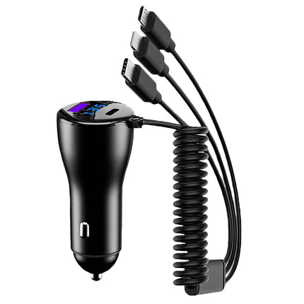 5-in-1 Fast Charge Car Charger QC PD USB Type C LT 5 Port with 4ft Coiled Cable