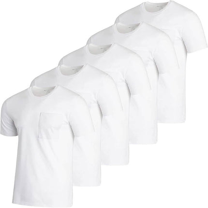 5-Pack: Men's Cotton Crew Neck Pocket T-Shirts