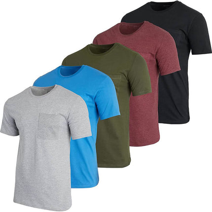 5-Pack: Men's Cotton Crew Neck Pocket T-Shirts