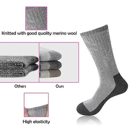 5-Pairs: Men's Warm Thick Merino Lamb Wool Socks for Winter Cold Weathers