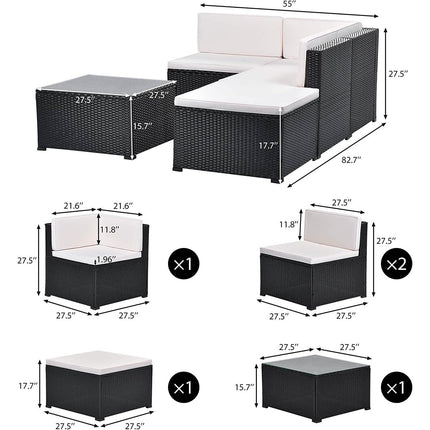 5-Piece: Patio Rattan PE Wicker Furniture Corner Sofa Set